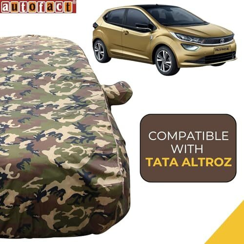 Altroz Waterproof Car Cover With Mirror Pockets, Jungle Print Army Design, 4X4 American Matty,Triple Stitched, Compatible With Tata Altroz Car Cover (2020 To 2024), Altroz Car Accessories