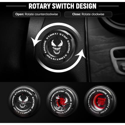 Sthira Venom-Themed Car Start Stop Button Cover Creative Engine Start Stop Button Cover Durable Material Push Start Button Cover Interior Decor Protection Switch Cover Universal Fit For Cars & Suvs