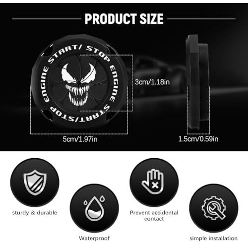 Sthira Venom-Themed Car Start Stop Button Cover Creative Engine Start Stop Button Cover Durable Material Push Start Button Cover Interior Decor Protection Switch Cover Universal Fit For Cars & Suvs