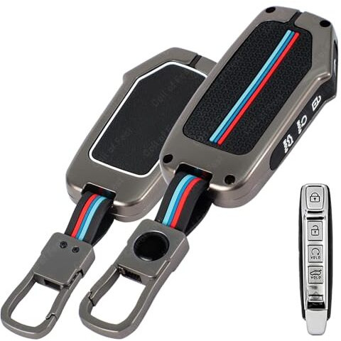 Coll Of Fest Metal Silicon Key Cover Compatible With Kia Seltos 2024 2023 Facelift Htx | Carens X Line | Sonet Facelift 4 Button Smart Key Special Feature Visibility In Low-Light Condition