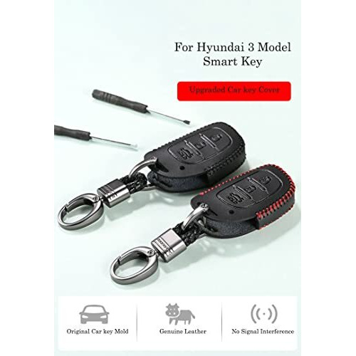 Contacts Soft Leather Car Key Cover Compatible With Hyundai 3 Button Smart Key With Key Chain For Creta, I10 Grand, I20 Elite, I20 Active, Xcent, Verna Tucson Elantra Grand I10 Nios, Black