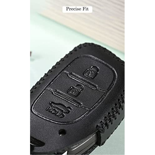 Contacts Soft Leather Car Key Cover Compatible With Hyundai 3 Button Smart Key With Key Chain For Creta, I10 Grand, I20 Elite, I20 Active, Xcent, Verna Tucson Elantra Grand I10 Nios, Black