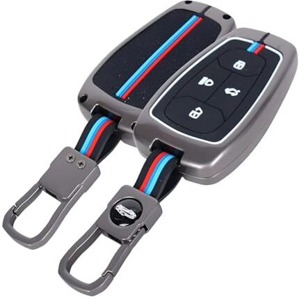 Premium Metal Key Cover Compatible With Tata Harrier | Safari | Nexon | Altroz | Tigor | Ev | Punch | Tiago Ev Electric - 4 Button Smart Key Only (Black)