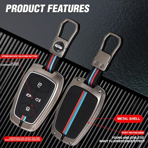 Premium Metal Key Cover Compatible With Tata Harrier | Safari | Nexon | Altroz | Tigor | Ev | Punch | Tiago Ev Electric - 4 Button Smart Key Only (Black)