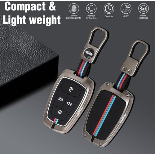 Premium Metal Key Cover Compatible With Tata Harrier | Safari | Nexon | Altroz | Tigor | Ev | Punch | Tiago Ev Electric - 4 Button Smart Key Only (Black)