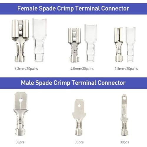 Serplex 270Pcs Terminal Connectors Kit Assorted Sized Electrical Wire Connectors 2.8Mm/4.8Mm/6.3Mm Paired Male & Female Spade Spade Connectors Wire Crimp Terminal Blocks With Insulating Sleeves