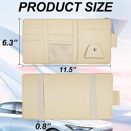Sarte Car Sun Visor Organizer Multi-Function Car Space With Multi-Pocket Net Zipper Car Storage Organizer And Sunglass Holder Pu Leather For Car (Beige)