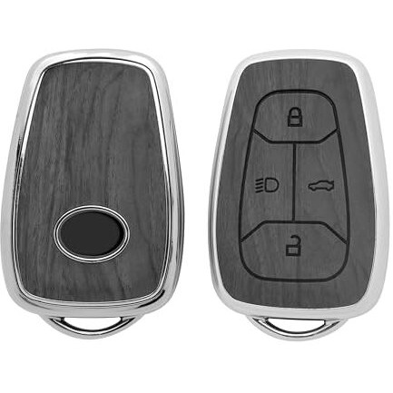 Keyzone Woodgrain Tpu Key Cover & Keychain For Tata Nexon, Harrier, Safari, Altroz, Punch, Tigor Smart Key (Oak Grey)