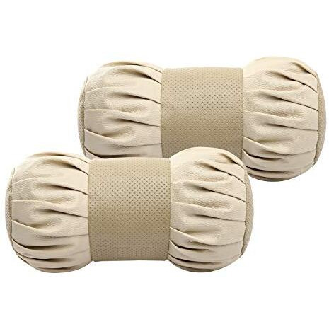 Auto Hub Car Neck Rest Pillow, Car Cushion For All Cars - Pack Of 2 (Damro-Beige), Cotton, Leatherette