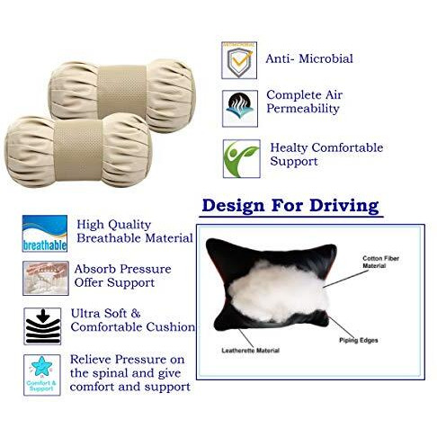 Auto Hub Car Neck Rest Pillow, Car Cushion For All Cars - Pack Of 2 (Damro-Beige), Cotton, Leatherette