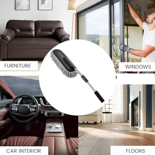 Kashival Combo 2 Pcs Super Soft Microfiber Car Cleaning Brush Ideal As Mop | Car Duster Exterior With Extendable Handle | Multipurpose Dust Cleaner Car Wash Brush For Home (2 In 1 Duster)