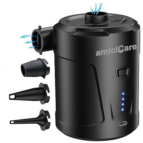 Amicicare Mini Air Pump, Type-C Rechargeable Inflator/Deflator With 3 Nozzles Attachments, Wireless Air Compressor For Air Beds, Inflated Pools, Etc