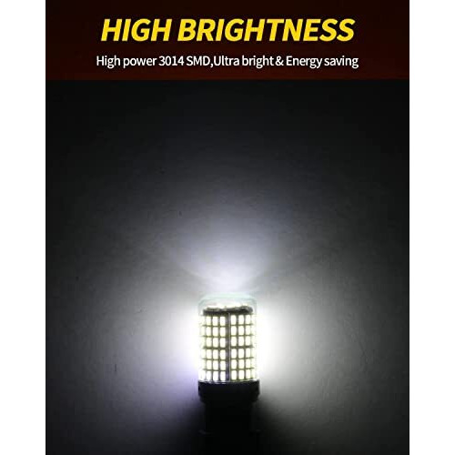 Automaze 1156 Ba15S 180 Degree P21W White Led Turn Signal Bulb, Front Rear Backup Light, Canbus Error Free, 2800Lumen 3014 Chipset 144Smd (Pack Of 2) (White)