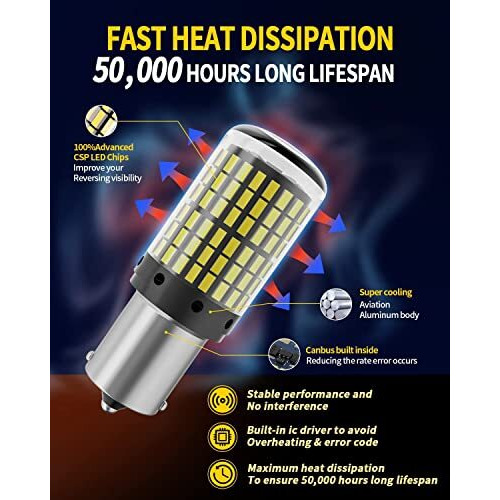 Automaze 1156 Ba15S 180 Degree P21W White Led Turn Signal Bulb, Front Rear Backup Light, Canbus Error Free, 2800Lumen 3014 Chipset 144Smd (Pack Of 2) (White)
