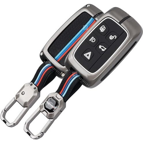 Shopoflux Metal Key Cover Compatible For Jaguar & Range Rover Evoque Velar Discovery Lr4 Land Rover Sport Xf Xj Xe F-Pace F-Type 5 Button Smart Key - Black