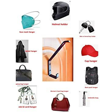 Brahmaji  Helmet Holder Cum Keys Jacket Hook Wall Mountable Laptop Bag Mask Umbrella Helmet Multipurpose Organizer Hook Special Edition Extra Safe Premium 2025 Model - Pack Of 3 (Black)