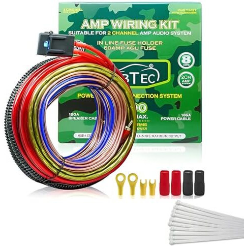 Fabtec Car Amplifier Wiring Dual Channel Copper Amp Wire Kit (10Ga/2500W)