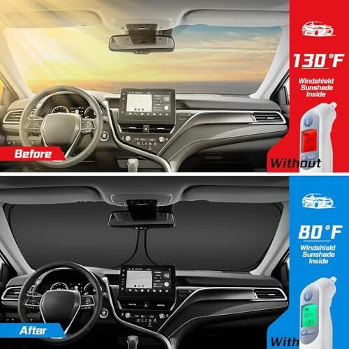 Naxue Car Sun Shade Protector Window Windshield Uv Rays & Sun Heat | Front Window Sunshade For All Car | Sun Heat Protection For Car Interior And Dashboard Reduce Temperature & Keep Cooling (Black)
