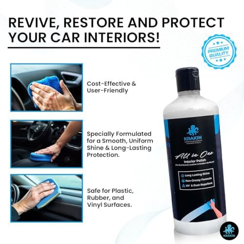 Krakin Car Interior Polish (200Ml) | For Dashboard, Rubber, Leather & Plastic Parts | Gives New Like Gloss & Shine With Zero Dust Attraction & Long Lasting Effect