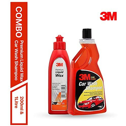3M Combo Of Car Shampoo (1 L) And Liquid Wax | Remove Dirt With High Foam Shampoo | Restore Gloss With Car Liquid Wax