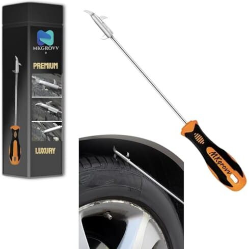 Big Size [Made In India] 2 In 1 Car Tire Cleaning Tool/Car Tyre Stone Removal Hook/Stone Remover From Tyre Ideal For Car Bike, Motorbike Tyres Groove With Strong Rubber Gip Handle(Wheel Protector)