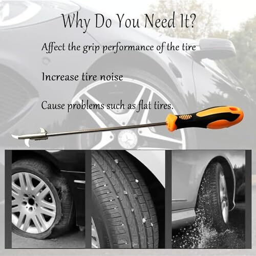 Big Size [Made In India] 2 In 1 Car Tire Cleaning Tool/Car Tyre Stone Removal Hook/Stone Remover From Tyre Ideal For Car Bike, Motorbike Tyres Groove With Strong Rubber Gip Handle(Wheel Protector)