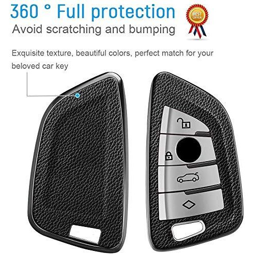 Jvcv Premium Soft Tpu Leather Pattern Key Cover Compatible With Bmw Blade Smart Key (Silver)