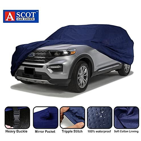Ascot, Car Cover For Hyundai Creta/Creta Facelift 2020-2025 Model With Mirror & Antenna Pockets 3 Layers Custom-Fit Heat Resistant Uv Proof For Indoor & Outdoor Use (Creta - Dsl Sx, Tiebond Blue)