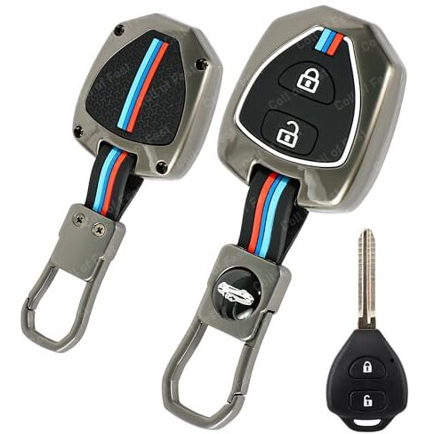 Coll Of Fest Metal Silicon Key Cover Compatible For Toyota Innova Fortuner Corolla 2 Button Smart Key Cover Metal & Silicone Protection Special Feature Visible In Low-Light Conditions