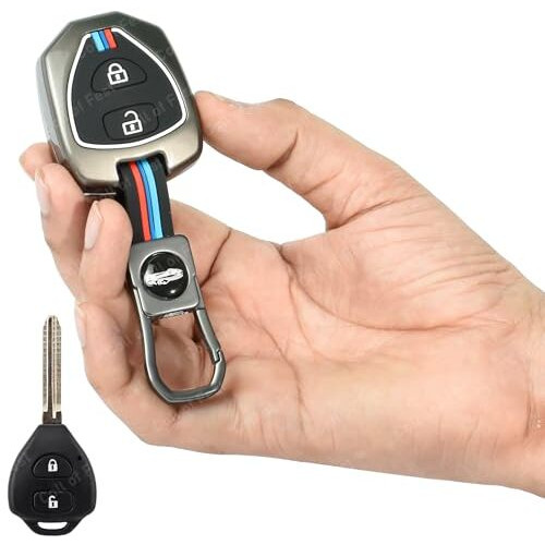 Coll Of Fest Metal Silicon Key Cover Compatible For Toyota Innova Fortuner Corolla 2 Button Smart Key Cover Metal & Silicone Protection Special Feature Visible In Low-Light Conditions