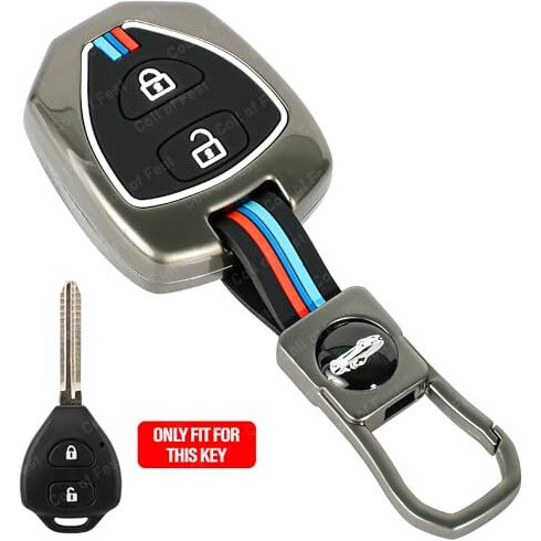 Coll Of Fest Metal Silicon Key Cover Compatible For Toyota Innova Fortuner Corolla 2 Button Smart Key Cover Metal & Silicone Protection Special Feature Visible In Low-Light Conditions