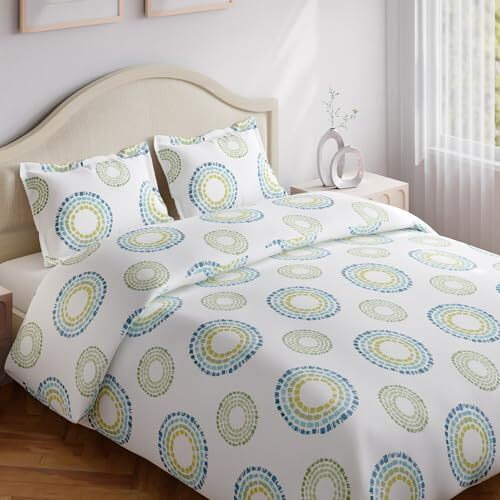 Haus & Kinder Double Flat Bedsheet With 2 Pillow Covers, Queen Size For Double Bed Sheet, 100% Cotton Flat Double Bedsheets, 144 Tc, Radient Circle