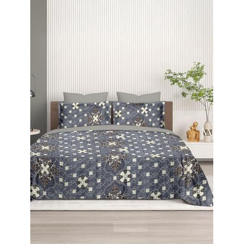 Cortina Microfiber Soft Cotton Super King Size Bedsheet For Double Bed, King Size 108 Inches X 108 Inches, 9 Feet, 275 X 275 Cm With 2 Large Size Pillow Covers - Grey