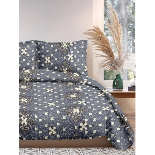 Cortina Microfiber Soft Cotton Super King Size Bedsheet For Double Bed, King Size 108 Inches X 108 Inches, 9 Feet, 275 X 275 Cm With 2 Large Size Pillow Covers - Grey