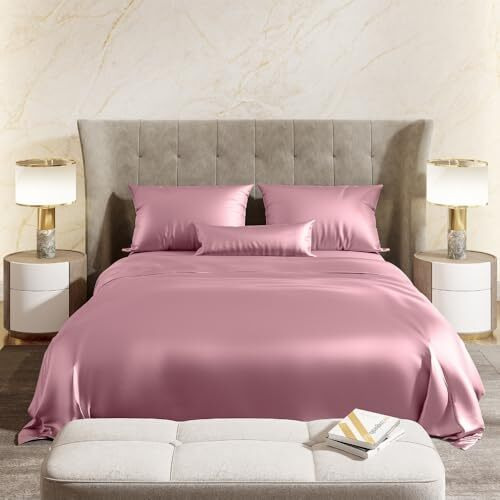 Haus & Kinder Premium Satin Royale Muted Rose Bedsheets, King Flat Bedsheet With 2 Pillow Cover Set, 300 Tc For Summers/Winter, Gift For Couples, Romantic Dates, Wedding