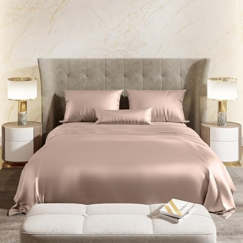Haus & Kinder Premium Satin Royale Golden Sand Bedsheets, King Flat Bedsheet With 2 Pillow Cover Set, 300 Tc For Summers/Winter, Gift For Couples, Romantic Dates, Wedding