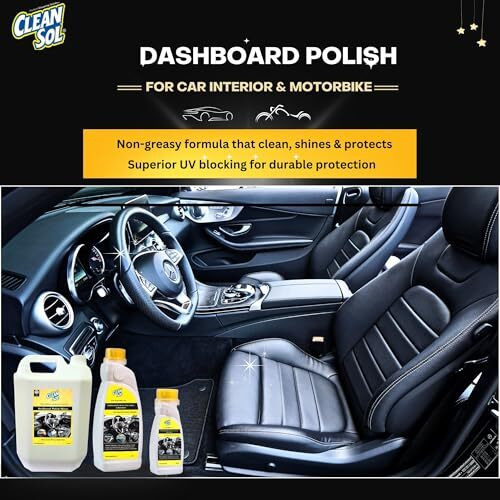 Cleansol Dashboard Polish For Car Interior & Motorbike - 250Ml | Shine & Protection For Plastic, Vinyl, Leather & Rubber | Cleaner & Restorer | Long-Lasting Gloss & Uv Protection