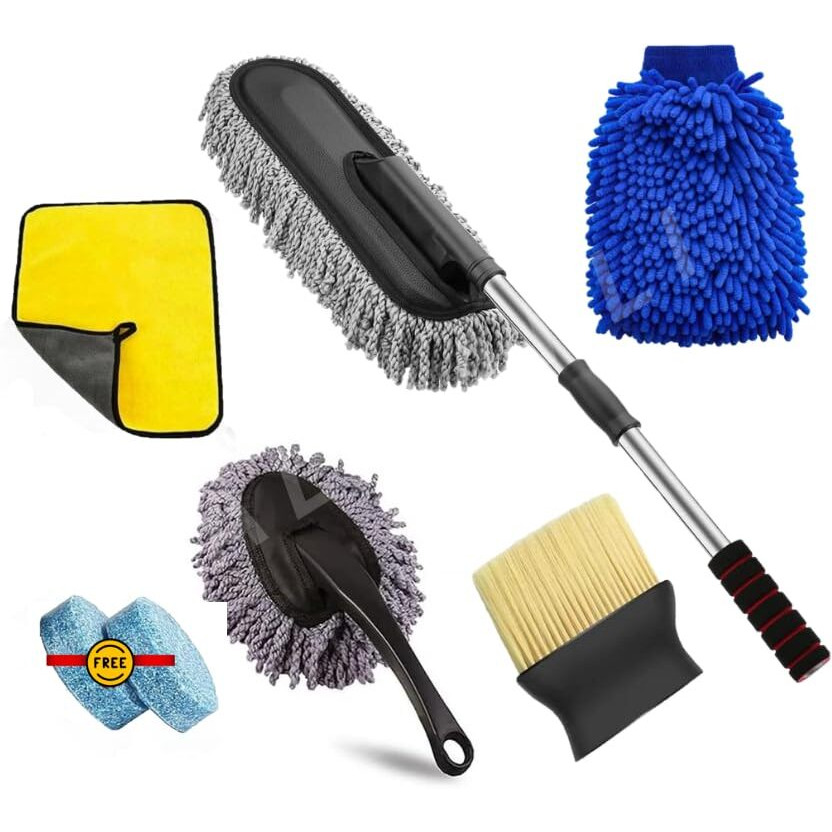 Alwafli Car Duster Car Cleaning Accessories Kit 5 Pcs Set Interior & Exterior Car Cleaning Detailing Brush Scratch & Lint Free Car Cleaning Cloth Car Ac Vent Cleaner Brush For Car, Suvs (5)