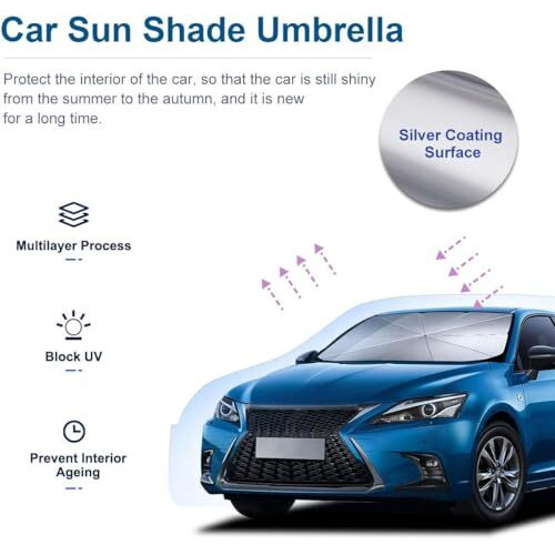 Premium Car Windshield Sun Shade Umbrella, Foldable Car Front Window Sunshade, Block Uv Rays & Sun Heat Insulation, Automotive Windshield Sunshades Fit Most Vehicles, Car Accessories