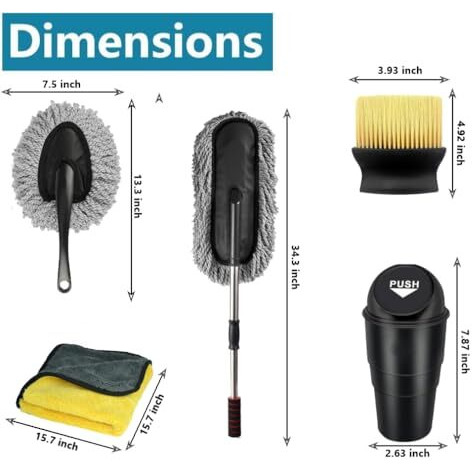 Gaxquly 5 Pcs Microfiber Car Duster Accessories Kit With Scratch & Lint Free Duster || Interior & Exterior Car Cleaning Detailing Best Tools Best For Cars, Suvs, Sedan, Car Cleaning Kit (5)