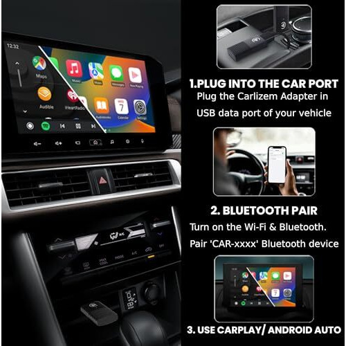 Carlizem Latest 2025 Wireless Carplay And Android Auto Adapter 2-In-1 | Quick Connection & Auto Reconnect | Bluetooth 5.3 & 5.8Ghz Wifi| High Performance | Easy To Use & Setup Ios & Android