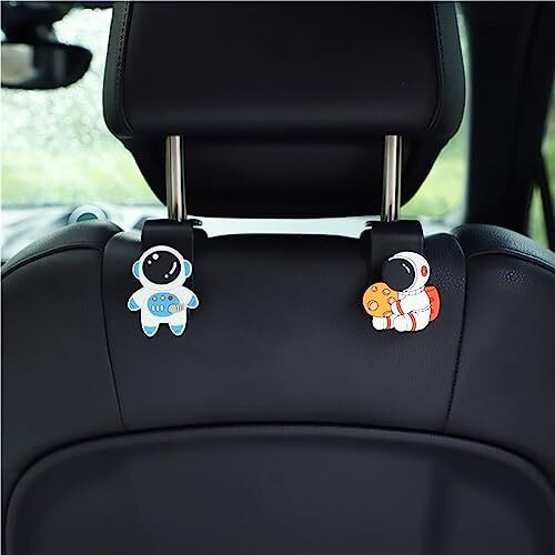 Wolpin Car Backseat Headrest Hook/Hanger Universal Durable Organiser Space Saver For Handbag, Wallets, Keys, Grocery Bags (Astronauts, Pack Of 2) Metal, Black