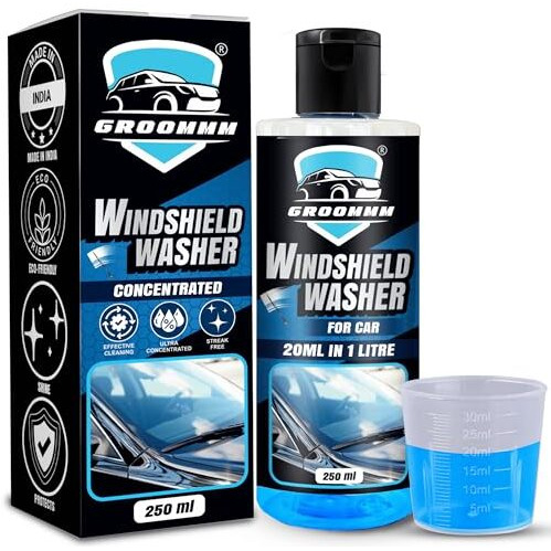 Groommm Windshield Washer Fluid For Car 250Ml- (20Ml In 1L Water) | Highly Concentrated Car Glass Cleaner Liquid For Streak & Stain-Free Windshield | Car Wiper Liquid For Crystal Clear Windshield