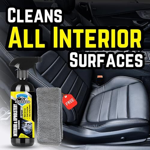 Groommm Car Interior Cleaner (500Ml) With Microfiber Cloth | Upholstery Cleaner | Easy To Use & Eco Friendly Car Seat Cleaner | Fabricare Sofa Cleaner | Suitable For Leather, Vinyl, Plastic, Fabric