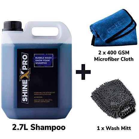 Shinexpro 2.7 Ltr Foam Car Wash Shampoo With 2Pcs 400Gsm Microfiber Cloth & Wash Mitt - Thick Foam With Shine Enhancing Formula