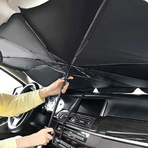 Pesoma Car Sun Shade Windshield Cover  Umbrella Windshield Sunshade For Car Front Window, Sun Protection And Heat Insulation Foldable Sunshade, Full Cover Sun Shade For Most Vehicles (Black)