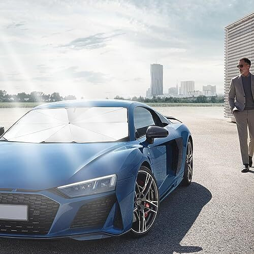 Un1Que Car Windshield Sun Shade Protector- Foldable Car Shades For Windows, 3 Layers Uv Block Umbrella, Car Front Window Heat Insulation Car Accessories For Suv, Hatchback, Sedan (Medium Size)