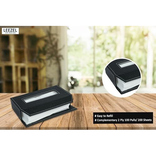 Leezel| Tissue Box Holder With 100 Pulls Cotton Rags Tissue | Handcrafted Fine Leather - Like Finish | For Gifting, Office Desks, Cars & Home Dcor | Durable & Water Resistant. (Black)