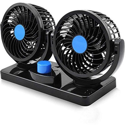 Woschmann Mitchell 12V Dc Electric Car Fan For Dashboard, Double Head Cooling Electric Fan, 360 Degree Rotatable Small Fan For Car With 2 Speed Control, Abs Plastic, Dashboard Fan