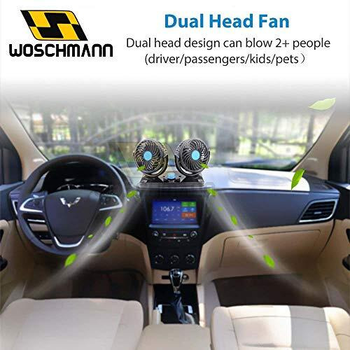 Woschmann Mitchell 12V Dc Electric Car Fan For Dashboard, Double Head Cooling Electric Fan, 360 Degree Rotatable Small Fan For Car With 2 Speed Control, Abs Plastic, Dashboard Fan